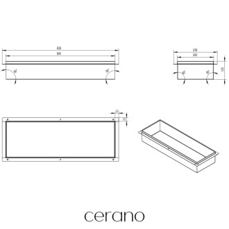 CERANO - Zápustná polička/nika do obkladu - nerezová - 60x20x10 cm