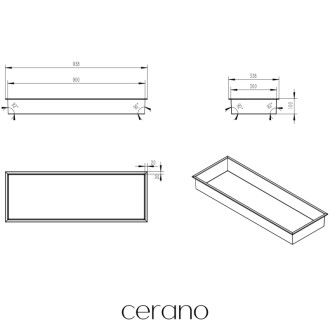 CERANO - Zápustná polička/nika s okrajom do obkladu - nerezová - 90x30x10 cm
