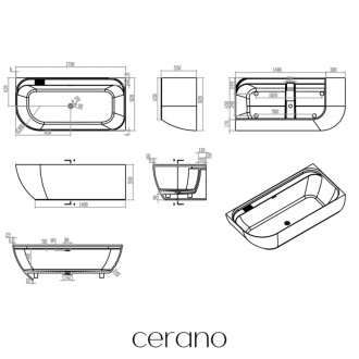 CERANO - Voľne stojaca vaňa z liateho mramoru Valeria, pravá - biela matná - 170x82 cm