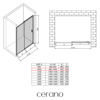 CERANO - Sprchové posuvné dvere Varone LINE Ľ/P - 6 mm - chróm, mliečne sklo - 100x195 cm