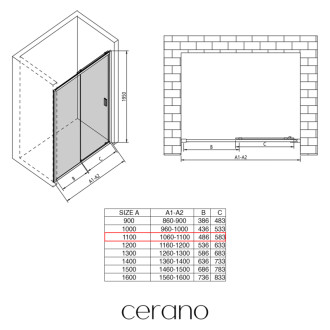 CERANO - Sprchové posuvné dvere Varone LINE Ľ/P - 6 mm - chróm, mliečne sklo - 110x195 cm