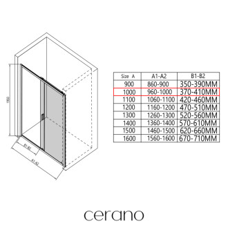 CERANO - Sprchovací kút Varone LINE Ľ/P - 6 mm - čierna matná, mliečne sklo - 100x70 cm - posuvný