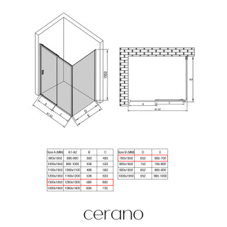 CERANO - Sprchovací kút Varone LINE Ľ/P - 6 mm - čierna matná, mliečne sklo - 130x70 cm - posuvný