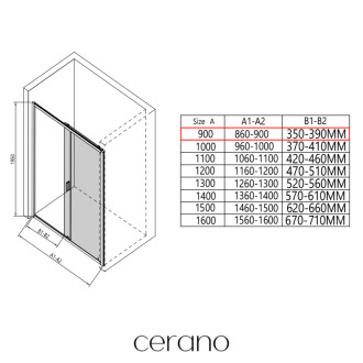 CERANO - Sprchovací kút Varone LINE Ľ/P - 6 mm - čierna matná, mliečne sklo - 90x100 cm - posuvný