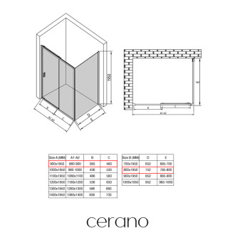 CERANO - Sprchovací kút Varone LINE Ľ/P - 6 mm - čierna matná, mliečne sklo - 90x80 cm - posuvný