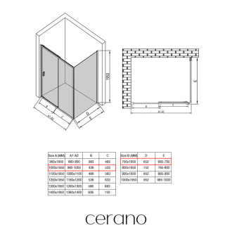 CERANO - Sprchovací kút Varone LINE Ľ/P - 6 mm - chróm, mliečne sklo - 100x70 cm - posuvný