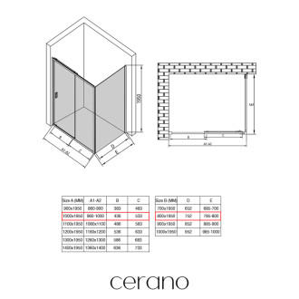 CERANO - Sprchovací kút Varone LINE Ľ/P - 6 mm - chróm, mliečne sklo - 100x80 cm - posuvný
