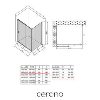 CERANO - Sprchovací kút Varone LINE Ľ/P - 6 mm - chróm, mliečne sklo - 110x100 cm - posuvný