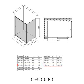 CERANO - Sprchovací kút Varone LINE Ľ/P - 6 mm - chróm, mliečne sklo - 120x100 cm - posuvný