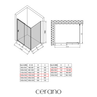 CERANO - Sprchovací kút Varone LINE Ľ/P - 6 mm - chróm, mliečne sklo - 120x80 cm - posuvný