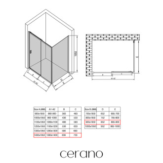 CERANO - Sprchovací kút Varone LINE Ľ/P - 6 mm - chróm, mliečne sklo - 140x90 cm - posuvný