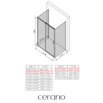 CERANO - Trostenný sprchovací kút Varone LINE UL/P - 6 mm - čierna matná, mliečne sklo - 100x70 cm - posuvný
