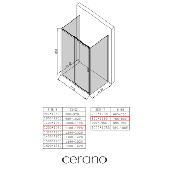 CERANO - Trostenný sprchovací kút Varone LINE UL/P - 6 mm - čierna matná, mliečne sklo - 120x80 cm - posuvný