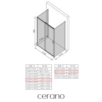 CERANO - Trostenný sprchovací kút Varone LINE UL/P - 6 mm - čierna matná, mliečne sklo - 130x80 cm - posuvný