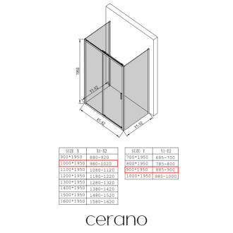CERANO - Trostenný sprchovací kút Varone LINE UL/P - 6 mm - chróm, mliečne sklo - 100x90 cm - posuvný