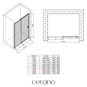 CERANO - Sprchové posuvné dvere Varone LINE Ľ/P - 6 mm - čierna matná, mliečne sklo - 150x195 cm