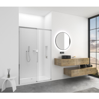 CERANO - Sprchové posuvné dvere Lantono - pravá - 8 mm - Soft-Close - čierna matná, mliečne sklo - 130x195 cm