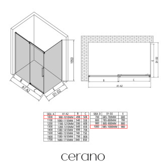 CERANO - Sprchovací kút Lantono - ľavá - 8 mm - Soft-Close - čierna matná, mliečne sklo - 100x100 cm - posuvný