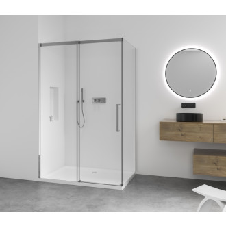 CERANO - Sprchovací kút Lantono - ľavá - 8 mm - Soft-Close - čierna matná, mliečne sklo - 130x90 cm - posuvný