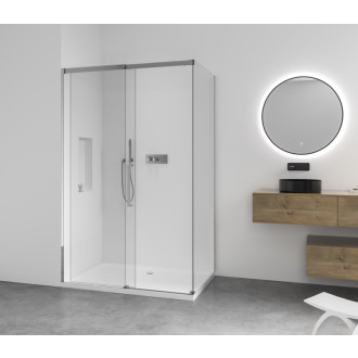 CERANO - Sprchovací kút Lantono - ľavá - 8 mm - Soft-Close - čierna matná, mliečne sklo - 160x80 cm - posuvný