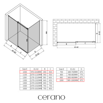 CERANO - Sprchovací kút Santoro - ľavá - 6 mm - čierna matná, mliečne sklo - 100x100 cm - posuvný
