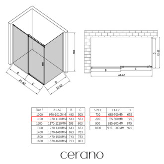 CERANO - Sprchovací kút Santoro - ľavá - 6 mm - chróm, mliečne sklo - 110x80 cm - posuvný