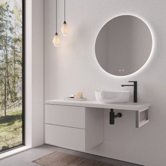 CERANO - Doska pod umývadlo Navira Pro - 121x46,5x3,6 cm - skrinka Velora 59 cm - biela matná, chrómová úchytka - konzola chróm