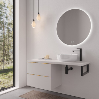 CERANO - Doska pod umývadlo Navira Pro - 121x46,5x3,6 cm - skrinka Velora 59 cm - biela matná, zlatá úchytka - konzola čierna