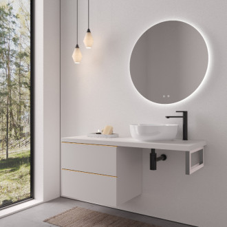 CERANO - Doska pod umývadlo Navira Pro - 121x46,5x3,6 cm - skrinka Velora 59 cm - biela matná, zlatá úchytka - konzola chróm