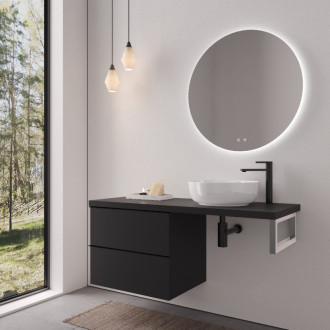 CERANO - Doska pod umývadlo Navira Pro - 121x46,5x3,6 cm - skrinka Velora 59 cm - čierna matná, čierna úchytka - konzola chróm