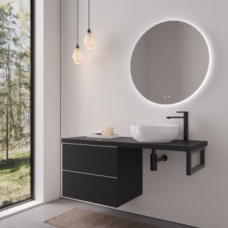 CERANO - Doska pod umývadlo Navira Pro - 121x46,5x3,6 cm - skrinka Velora 59 cm - čierna matná, chrómová úchytka - konzola čierna