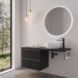 CERANO - Doska pod umývadlo Navira Pro - 121x46,5x3,6 cm - skrinka Velora 59 cm - čierna matná, chrómová úchytka - konzola chróm