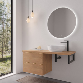 CERANO - Doska pod umývadlo Navira Pro - 121x46,5x3,6 cm - skrinka Velora 59 cm - dub medový, zlatá úchytka - konzola čierna