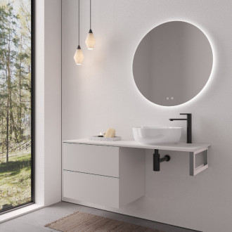 CERANO - Doska pod umývadlo Navira Slim - 141x46,5x3,6 cm - skrinka Velora 69 cm - biela matná, chrómová úchytka - konzola chróm