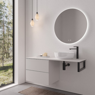 CERANO - Doska pod umývadlo Navira Slim - 161x46,5x3,6 cm - skrinka Velora 79 cm - biela matná, chrómová úchytka - konzola čierna