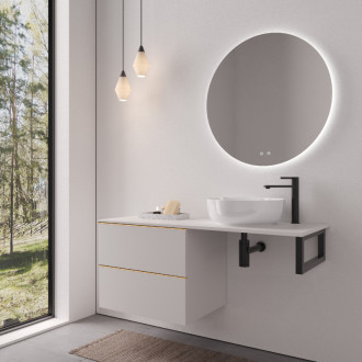 CERANO - Doska pod umývadlo Navira Slim - 161x46,5x3,6 cm - skrinka Velora 79 cm - biela matná, zlatá úchytka - konzola čierna