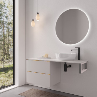 CERANO - Doska pod umývadlo Navira Slim - 161x46,5x3,6 cm - skrinka Velora 79 cm - biela matná, zlatá úchytka - konzola chróm