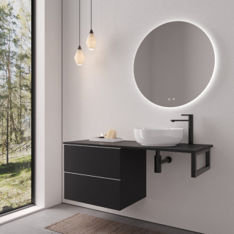 CERANO - Doska pod umývadlo Navira Slim - 161x46,5x3,6 cm - skrinka Velora 79 cm - čierna matná, chrómová úchytka - konzola čierna