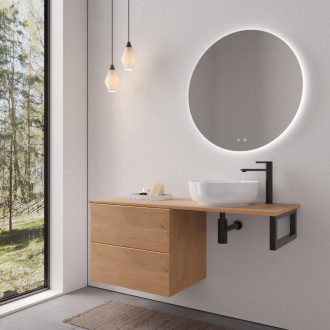 CERANO - Doska pod umývadlo Navira Slim - 161x46,5x1,8 cm - skrinka Velora 79 cm - dub medový, zlatá úchytka - konzola čierna