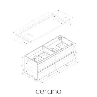 CERANO - Kúpeľňová skrinka Carole s doskou pod umývadlo - 36 mm - betónovo šedá - 121x51,6x46,5 cm