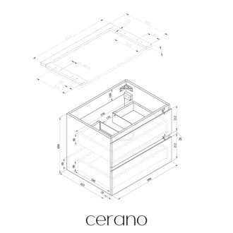 CERANO - Kúpeľňová skrinka Carole s doskou pod umývadlo - 36 mm - dub medový - 61x51, 6x46, 5 cm