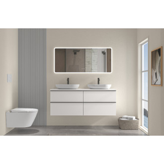 CERANO - Kúpeľňová skrinka pod umývadlo s úchytkou/doskou pod umývadlo Velora - 36 mm - biela matná, čierna úchytka - 119x53x45, 2 cm