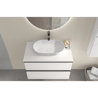 CERANO - Kúpeľňová skrinka pod umývadlo s úchytkou/doskou pod umývadlo Velora - 36 mm - biela matná, čierna úchytka - 59x53x46 cm