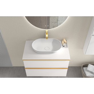 CERANO - Kúpeľňová skrinka pod umývadlo s úchytkou/doskou pod umývadlo Velora - 36 mm - biela matná, zlatá úchytka - 79x53x46 cm