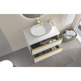 CERANO - Kúpeľňová skrinka pod umývadlo s úchytkou/doskou pod umývadlo Velora - 36 mm - biela matná, zlatá úchytka - 99x53x46 cm