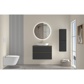 CERANO - Kúpeľňová skrinka pod umývadlo s úchytkou/doskou pod umývadlo Velora - 36 mm - čierna matná, zlatá úchytka - 79x53x46 cm