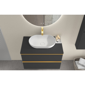 CERANO - Kúpeľňová skrinka pod umývadlo s úchytkou/doskou pod umývadlo Velora - 36 mm - čierna matná, zlatá úchytka - 79x53x46 cm