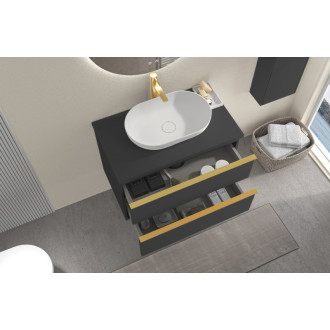 CERANO - Kúpeľňová skrinka pod umývadlo s úchytkou/doskou pod umývadlo Velora - 36 mm - čierna matná, zlatá úchytka - 79x53x46 cm