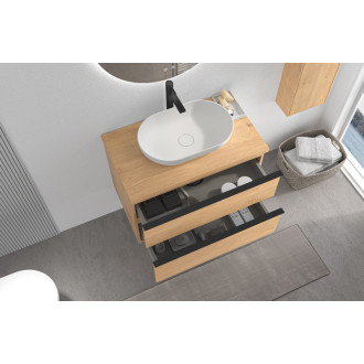 CERANO - Kúpeľňová skrinka pod umývadlo s úchytkou/doskou pod umývadlo Velora - 36 mm - dub medový, čierna úchytka - 59x53x46 cm