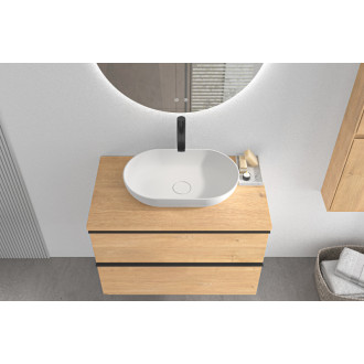 CERANO - Kúpeľňová skrinka pod umývadlo s úchytkou/doskou pod umývadlo Velora - 36 mm - dub medový, čierna úchytka - 79x53x46 cm